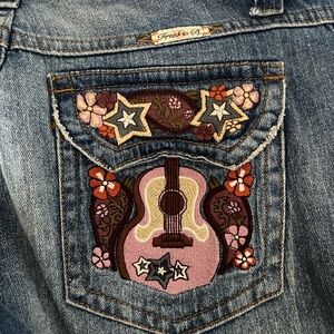 Frankie B. Blue flaired Leg Jeans with Embroidery